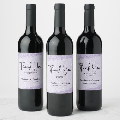 Lavender Purple Brush Glitter Thank You Wine Label