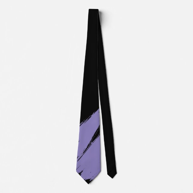 Lavender Purple Brush Modern Black Background Neck Tie (Front)