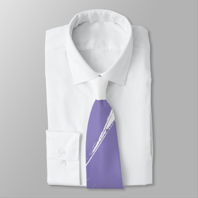 Lavender Purple Brush Modern White Background Neck Tie (Tied)
