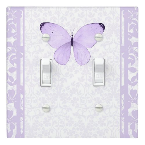 Lavender Purple Butterfly Floral Girls Bedroom Light Switch Cover