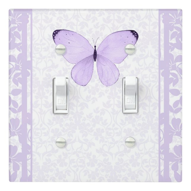 Lavender Purple Butterfly Floral Girls Bedroom Light Switch Cover (In Situ)