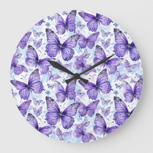 Lavender Purple Butterfly Pattern Large Clock