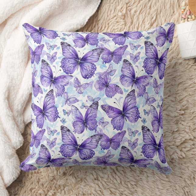 Lavender Purple Butterfly Pattern Throw Pillow (Blanket)