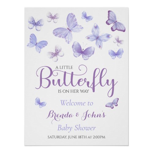 Lavender Purple Butterfly Watercolor Welcome Sign