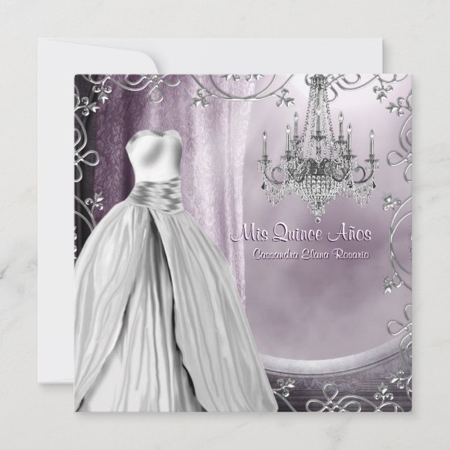 Lavender Purple Chandelier Purple Quinceanera Invitation (Front)