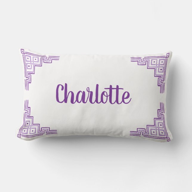 Lavender Purple Chinoiserie Name Lumbar Pillow (Front)