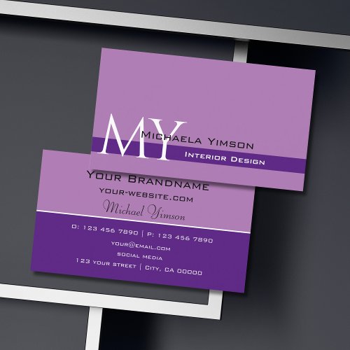 Lavender Purple Classic with Monogram Professional Business Card
