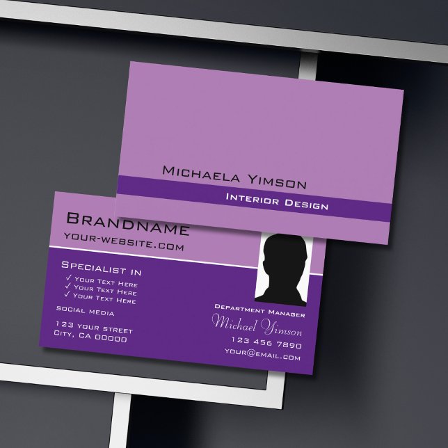 Lavender Purple Classic with Photo Professional Business Card (Creator Uploaded)