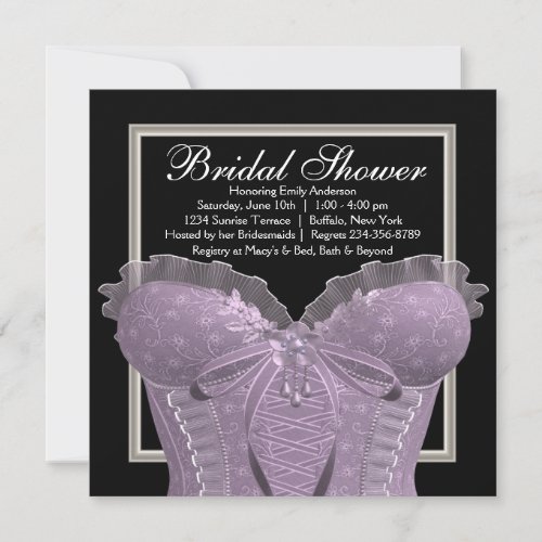 Lavender Purple Corset Bridal Shower Custom Announcement
