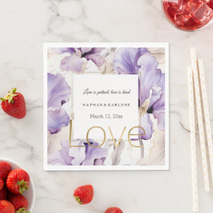Lavender Purple Cream Iris Flowers Love Wedding Napkins
