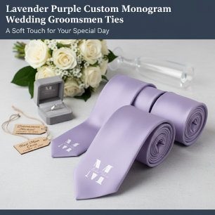 Lavender Purple Custom Monogram Wedding Groomsmen  Neck Tie