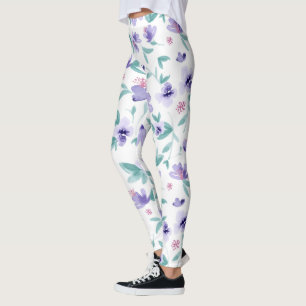 Lavender purple cute flowers pattern leggings