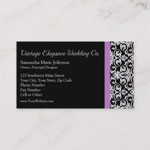Lavender Purple Damask Black/White Business Card Templates