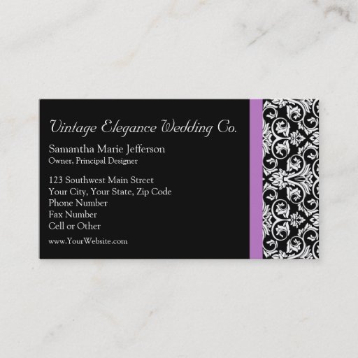 Customizable Lavender Purple Damask Black/White Business Card Templates