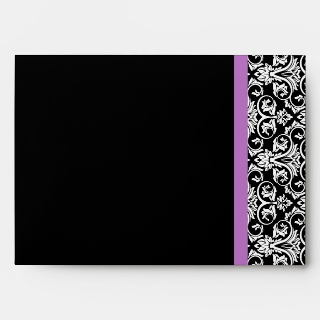 Lavender Purple Damask Black/White Envelope (Front)