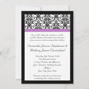 Lavender Purple Damask Black/White Invitation