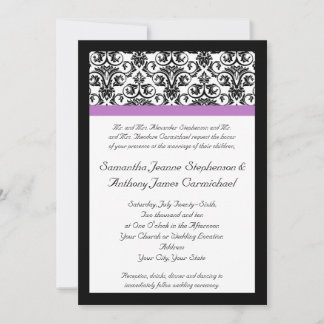 Lavender Purple Damask Black/White Invitation