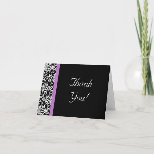 Lavender Purple Damask BlackWhite Thank You Card