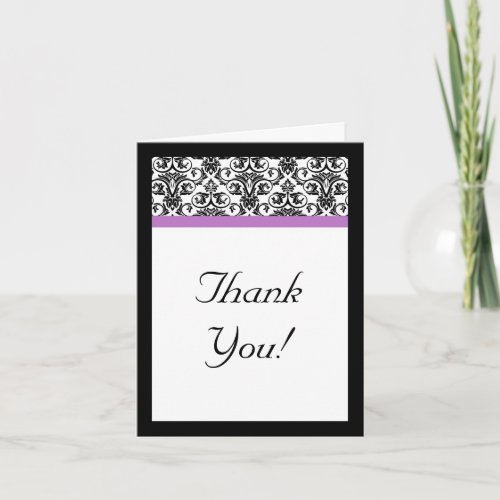 Lavender Purple Damask BlackWhite Thank You Card