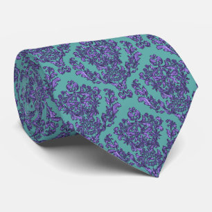 Lavender Purple Damask Over Teal or Your Color Neck Tie