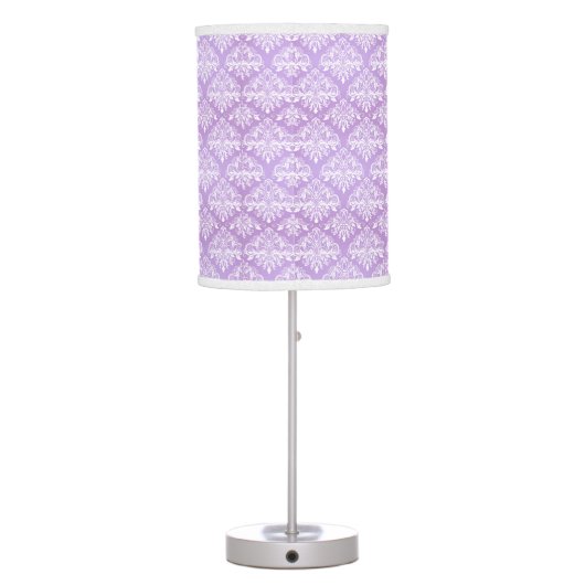 Lavender Purple Damask Style Table / Desk Lamp (Back)