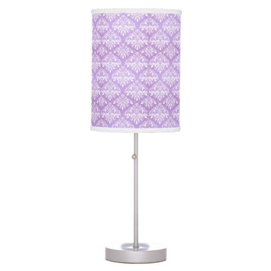 Lavender Purple Damask Style Table / Desk Lamp (Front)
