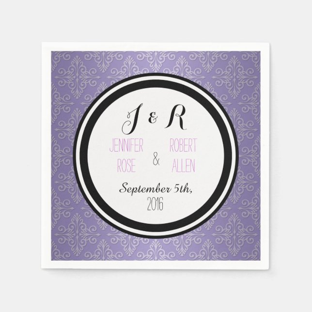 Lavender Purple Damask Wedding Napkins (Front)