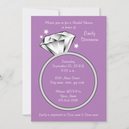 Lavender purple Diamond ring Bridal Shower Invitation