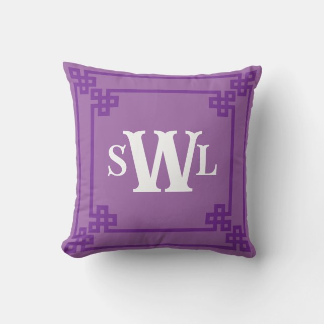 Lavender Purple Double Greek Key Monogram Design Throw Pillow (Front)