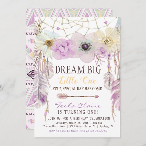 Lavender  Purple Dream Catcher Boho Birthday Invitation