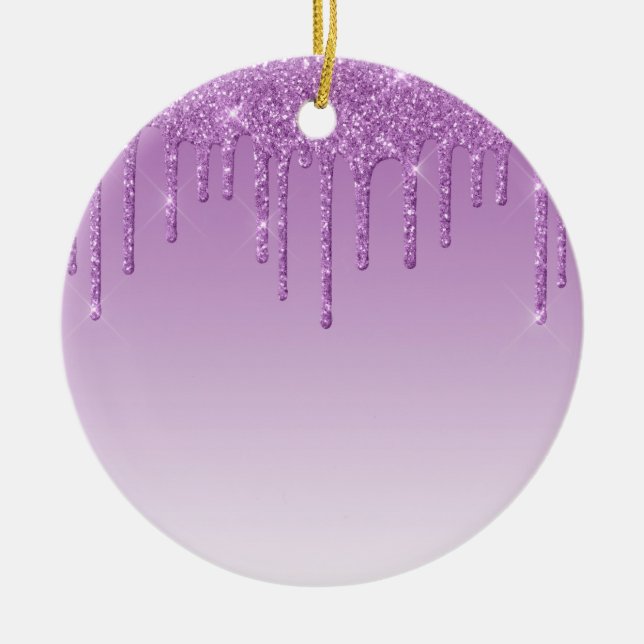 Lavender Purple Dripping Glitter Ceramic Ornament (Front)