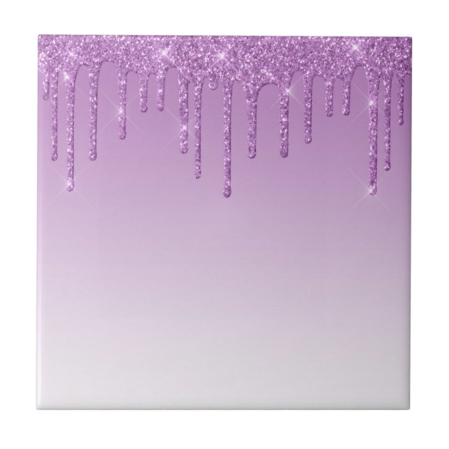 Lavender Purple Dripping Glitter Ceramic Tile (Front)