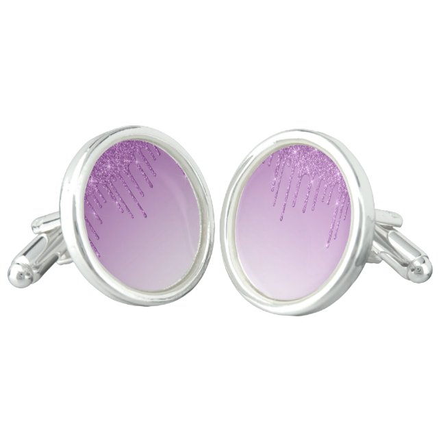 Lavender Purple Dripping Glitter Cufflinks (Angled)