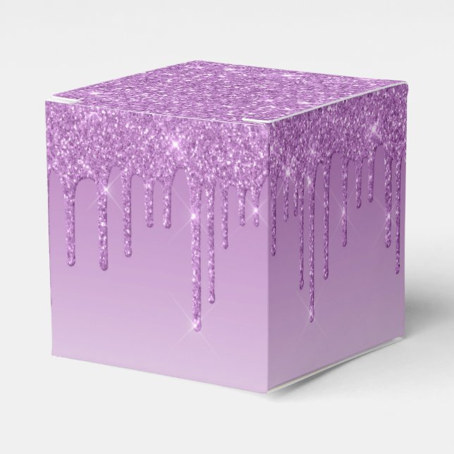 Lavender Purple Dripping Glitter Favor Boxes (Front Side)