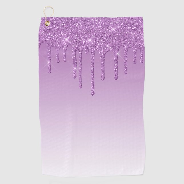 Lavender Purple Dripping Glitter Golf Towel (Front)