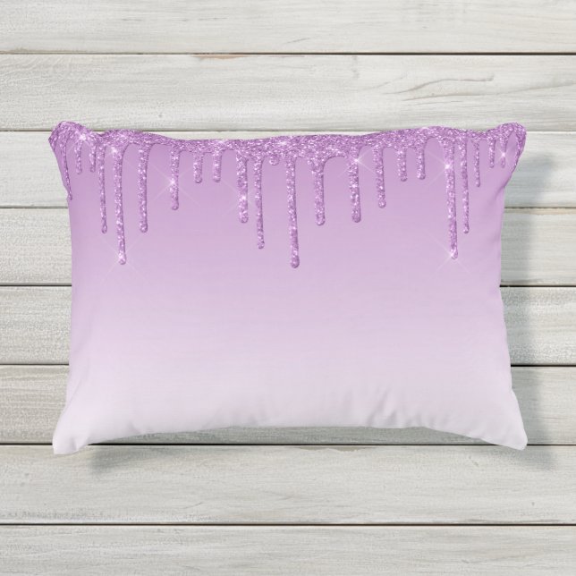 Lavender Purple Dripping Glitter Outdoor Pillow (Front)