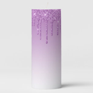 Lavender Purple Dripping Glitter Pillar Candle