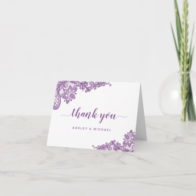 Lavender Purple Elegant Lace Floral Thank You (Front)
