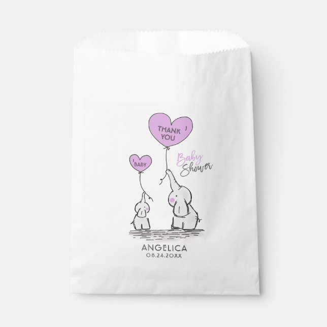 Lavender Purple Elephant Baby Shower Gift Favor Bag (Front)