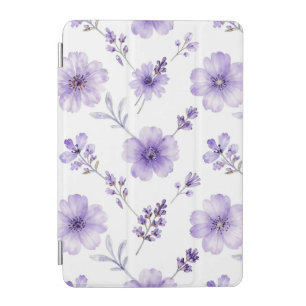 Lavender Purple Flax Flower Watercolor Pattern iPad Mini Cover