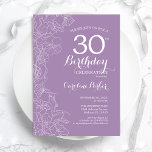 Lavender Purple Floral 30th Birthday Party Invitation<br><div class="desc">Lavender Purple Floral 30th Birthday Party Invitation. Minimalist modern design featuring botanical outline drawings accents and typography script font. Simple trendy invite card perfect for a stylish female bday celebration. Can be customized to any age. Printed Zazzle invitations or instant download digital printable template.</div>