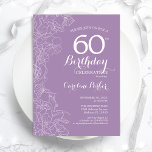 Lavender Purple Floral 60th Birthday Party Invitation<br><div class="desc">Lavender Purple Floral 60th Birthday Party Invitation. Minimalist modern design featuring botanical outline drawings accents and typography script font. Simple trendy invite card perfect for a stylish female bday celebration. Can be customized to any age. Printed Zazzle invitations or instant download digital printable template.</div>