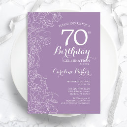 Lavender Purple Floral 70th Birthday Party Invitation