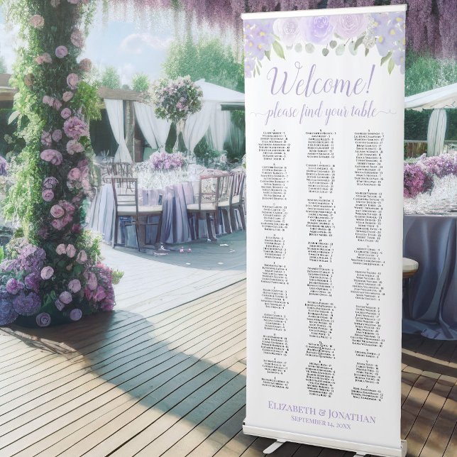 Lavender Purple Floral Alphabetical Seating Chart Retractable Banner (At Reception)