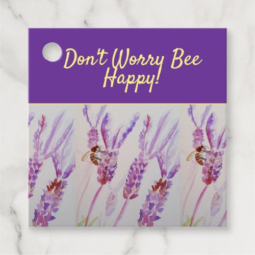 Lavender Purple Floral Art Dont Worry Bee Happy Favor Tags