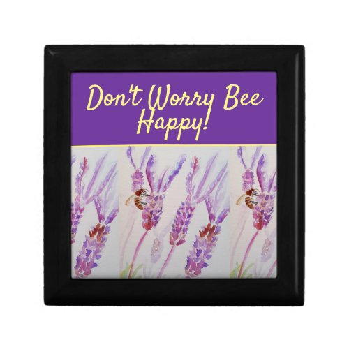 Lavender Purple Floral Art Dont Worry Bee Happy Gift Box