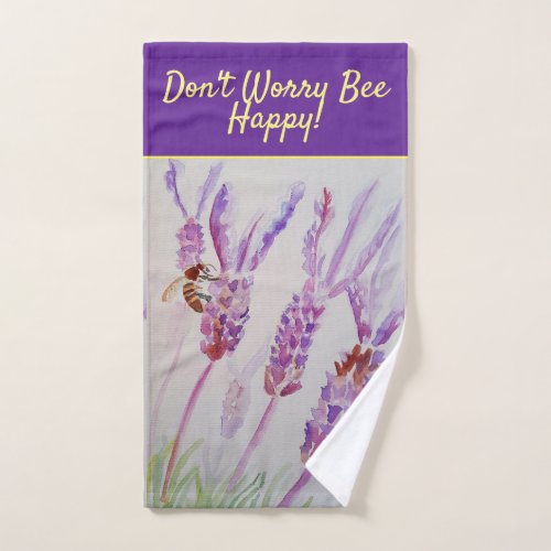 Lavender Purple Floral Art Dont Worry Bee Happy  Hand Towel