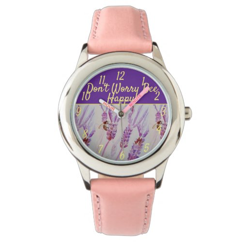 Lavender Purple Floral Art Dont Worry Bee Happy   Watch