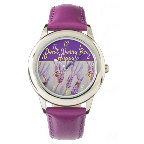 Lavender Purple Floral Art Dont Worry Bee Happy   Watch