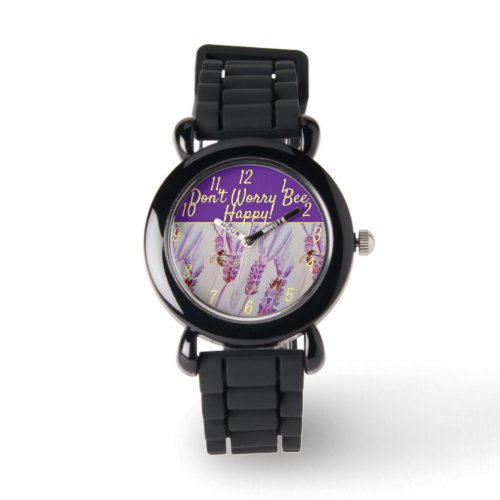 Lavender Purple Floral Art Dont Worry Bee Happy   Watch